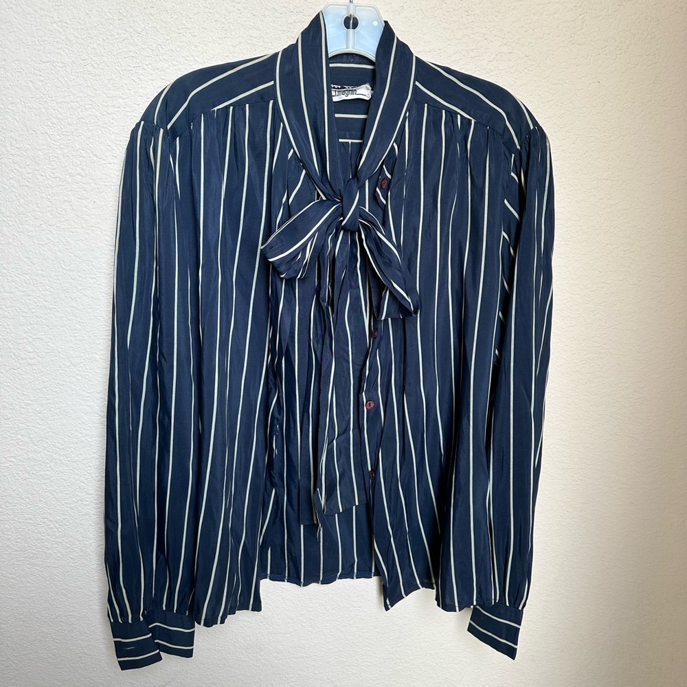 Vintage Adolph Schuman for I. Magnin Women's Blouse Long Sleeve Striped Size L